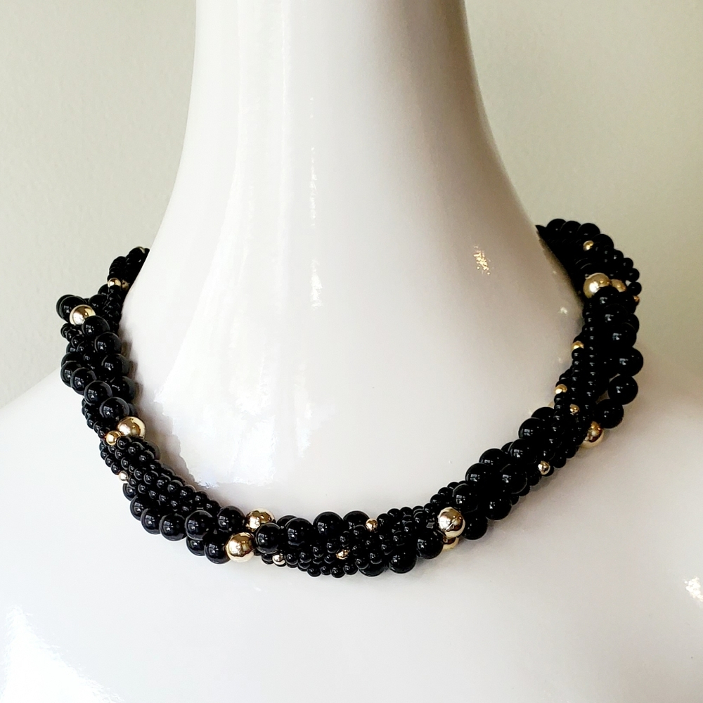 Black and Gold Beaded Necklace